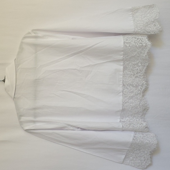 L'Agence White Blouse With Lace Hem And Cuffs.  Size Small Petite - Picture 6 of 10